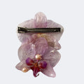 Pinza orquídea amatista variante con clip cocodrilo plateado