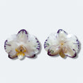 Pendientes de orquídea blanca y violeta encapsulada en resina, anverso y reverso con enganche de acero inoxidable